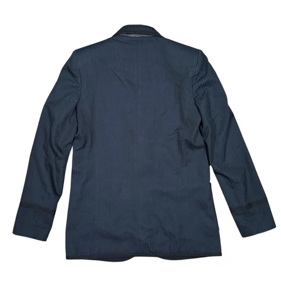 Alexander McQueen Wool Cotton Blue Striped Logo Patch Blazer Jacket Womens 40 - Picture 2 of 11
